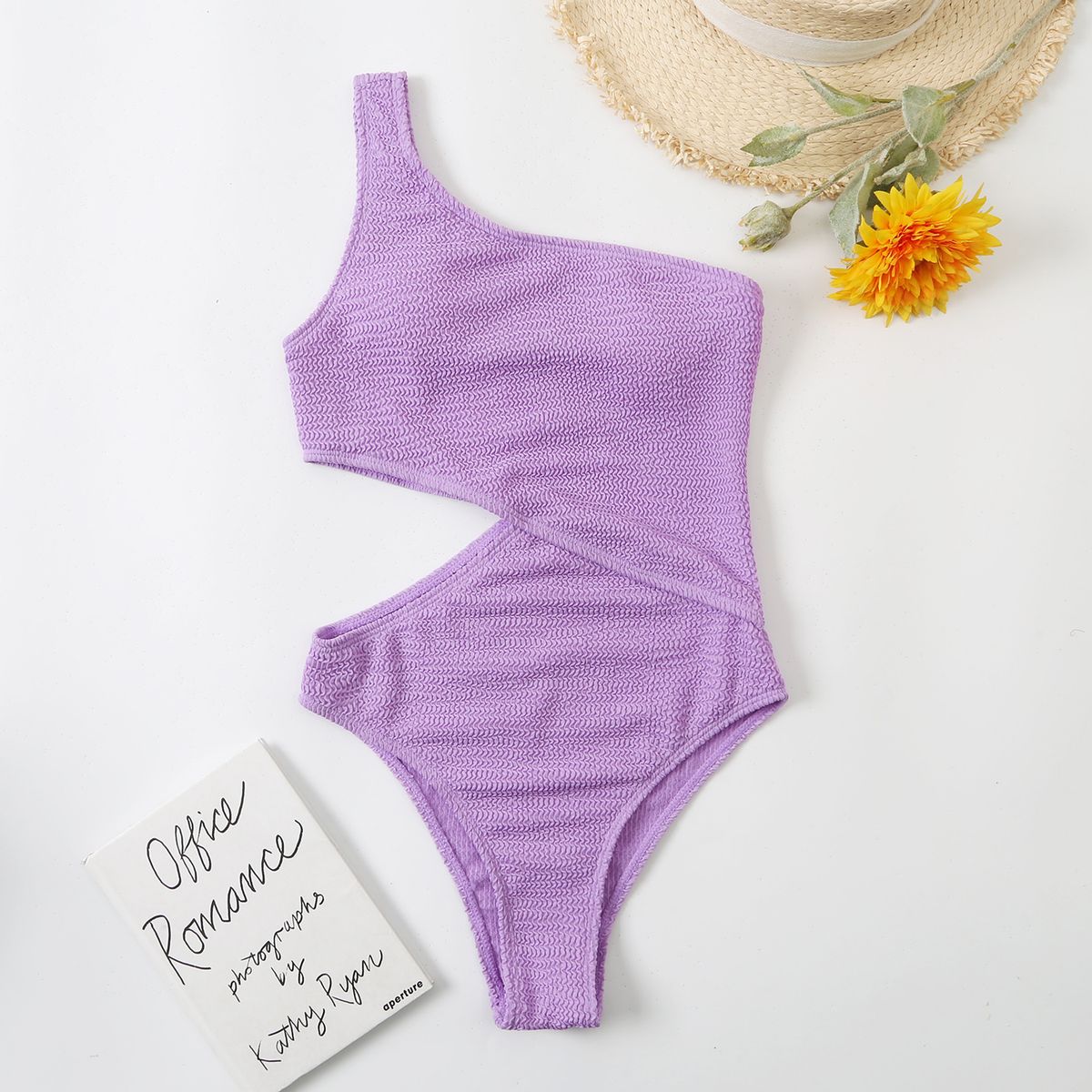 Swimwear Wrinkled Fabric Sexy One Piece One Shoulder Bikini Swimwear Women Bikini_ecoleips.com