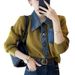 Women's Clothing Autumn And Winter Polo Collar Short Tops Two Piece Denim Collar Splicing Coat Knitted Cardigan_ecoleips.com