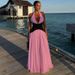 Women's Clothing Fashion Sexy V Neck Halter Neck Color Matching Waist Dress_ecoleips.com