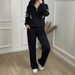 Women's Color Block Striped Top With Collar And Zipper Paired With Wide Leg Pants Spring Autumn Fashion Set_ecoleips.com