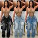 "Distressed Patchwork Denim Jeans - Loose Straight Leg With Ripped Details (Blue/Light Blue/Black, S-XXL)"_ecoleips.com
