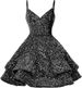 Women's Clothing Dress Blue Sequined Suspender Short Dress Temperament Waist Slimming Strap Dress_ecoleips.com