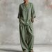 Women's Casual V Neck Long Sleeve Pants Set With Pockets Multi Color Cotton Top And Bottoms Ensemble_ecoleips.com