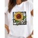 European And American Cross-border Foreign Trade Women's Floral Butterfly Round-neck Printed Short-sleeve T-shirt Top_ecoleips.com