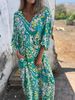 2025 European And American Cross-border Women's Clothing Long Spring/summer New V-neck Fashion Holiday Printed_ecoleips.com