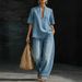 European And American Loose And Casual Denim Suit, Lazy Style V-neck Fashion Casual Wide-leg Jeans For Women_ecoleips.com