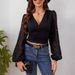 European And American Cross-border 2026 New Chiffon Lantern Sleeve Patchwork Pleated Waist V-neck Long-sleeve Slim-fit_ecoleips.com