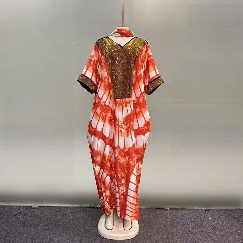 Women's Ethnic Retro Printed Robe Dress with Rhinestones plus Size European American African Style 2025 Cross Border_ecoleips.com