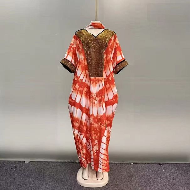 Women's Ethnic Retro Printed Robe Dress with Rhinestones plus Size European American African Style 2025 Cross Border_ecoleips.com