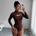 Women's Ribbed Hollow Out Slim Fit Bodysuit European American Style Semi High Neck Long Sleeved Top Comfortable Inner Layer For Autumn Winter_ecoleips.com