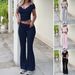 Voya Voya Women's European And American Spring Summer Y2K Casual Sports Women's Solid Color BM Short Sleeve T-shirt And Long Pants 2-piece Set_ecoleips.com
