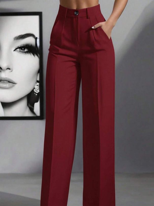 Women's High-Waisted Pleated Wide-Leg Pants – Comfortable Office & Casual Trousers, Stretch Polyester, Straight Fit_ecoleips.com