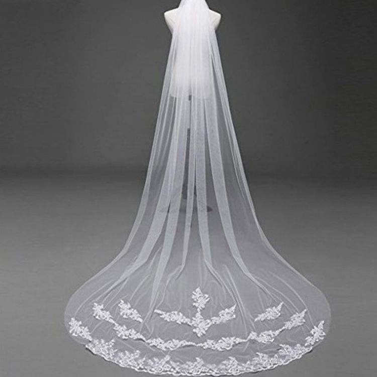 3M Cathedral Wedding Veil With Comb – Hand-Beaded Single Layer Soft Tulle Bridal Accessory (White/Ivory)_ecoleips.com