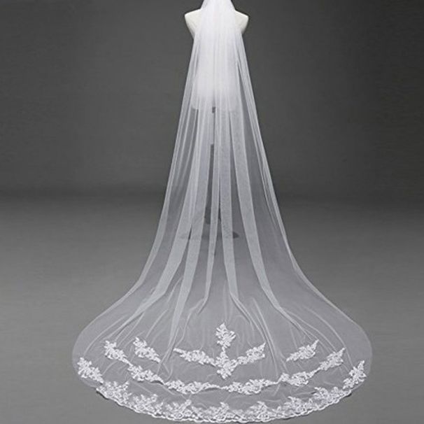 3M Cathedral Wedding Veil With Comb – Hand-Beaded Single Layer Soft Tulle Bridal Accessory (White/Ivory)_ecoleips.com