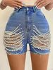 Women's Clothing New High Waist Slim Handmade Beaded Hole Hot Pants_ecoleips.com