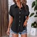 Women's Clothing Summer New Shirts Women's Casual Solid Color Wrinkled Bat Sleeve Button Shirts For Women_ecoleips.com