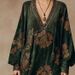 Vintage Silhouette Print Flowy Maxi Dress – Boho Green Fringe Dress With Bell Sleeves, Polyester Retro Dress For Women (S-Xxl)_ecoleips.com