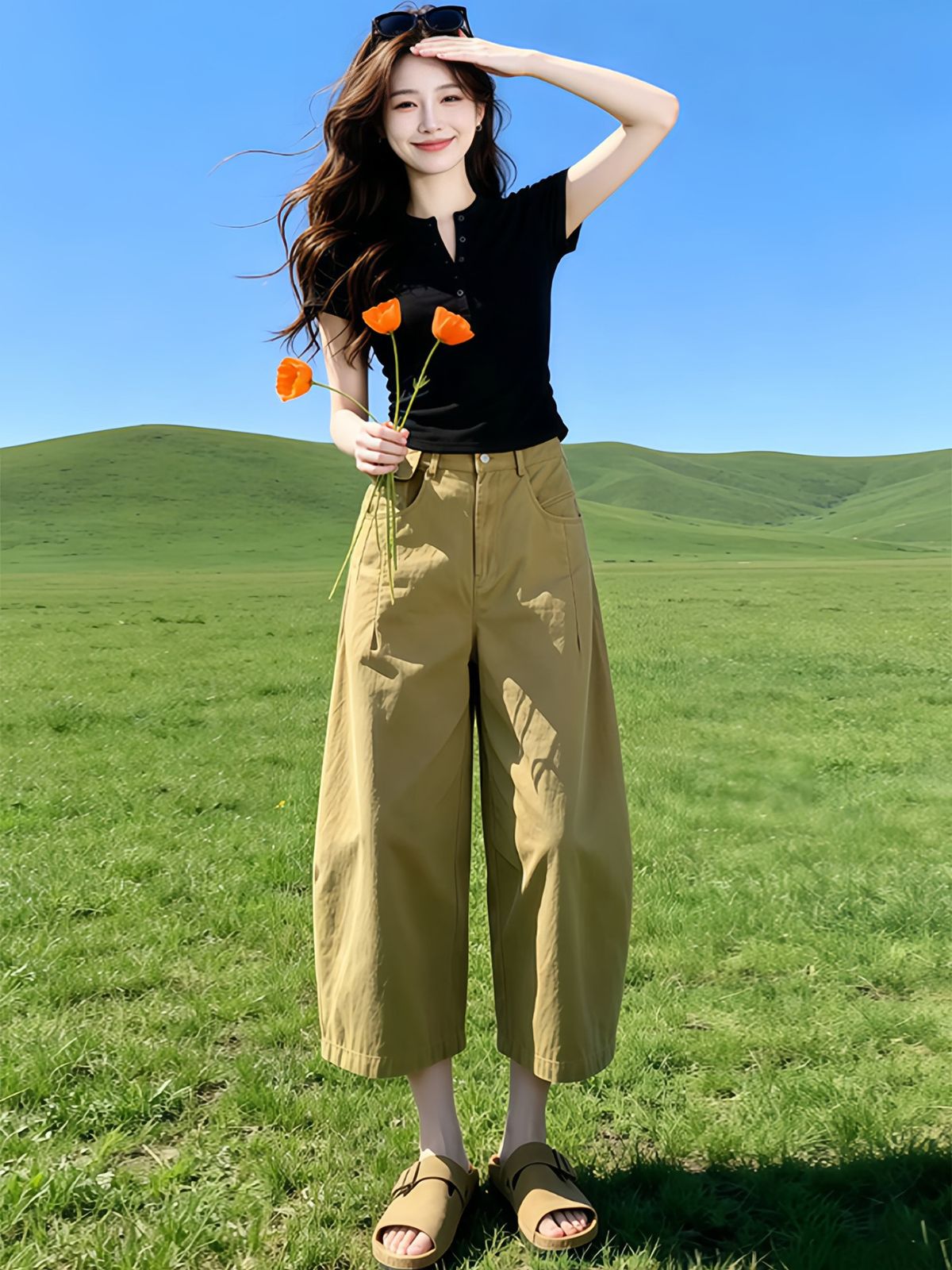 Gray Cargo Jeans for Women High Waist Wide Leg Casual Cropped Pants Slimming High Street Loose Fit New Summer Lazy Style_ecoleips.com