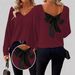 European And American Women's V-Neck Solid Color Sweater Autumn New Long Sleeve Casual Loose Bowknot Top For Women_ecoleips.com
