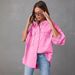 Distressed Denim Jacket Women's Oversized Workwear Coat With Raw Hem & Patchwork Design, Comfortable Casual Streetwear For Fall_ecoleips.com