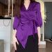 Autumn Tops, Irregular Lace-Up Cardigans, Three-Quarter Sleeves, Satin Tea Outfits_ecoleips.com