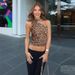 Women's Clothing Leopard Print Oblique Shoulder Sleeveless Ribbon Short Vest Top_ecoleips.com