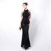 Women's clothing banquet style elegant long halterneck sequined socialite cool aura queen fishtail evening dress_ecoleips.com
