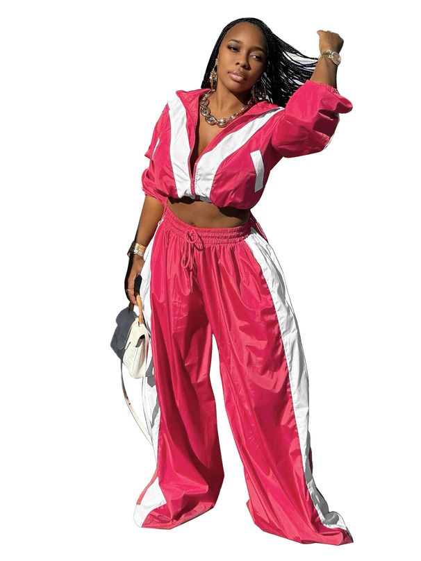 Women's Clothing Women's Trendy Two Piece Suit Zipper Waist Collage Contrast Color Oversized Super Fat For Formal & Casual_ecoleips.com