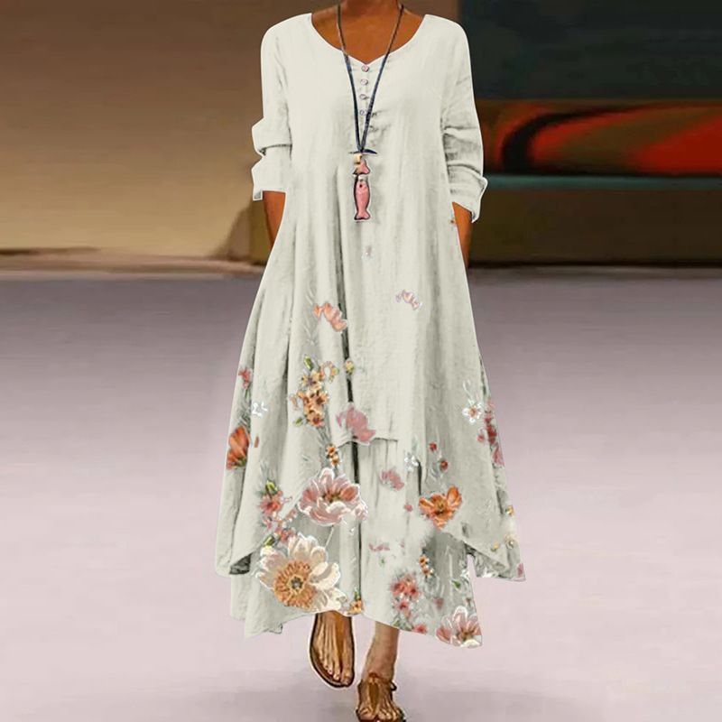 Cross-border 2022 Spring/Summer New Printed Long-Sleeve Loose Long European And American . Foreign Trade Women's_ecoleips.com