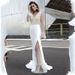 2026 European And American Women's Spring Fashion New Wish Sexy V-neck Sheer Gown Dress_ecoleips.com