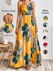 Tropical Print Thigh-High Slit Backless Spaghetti Strap Dress 1056_ecoleips.com
