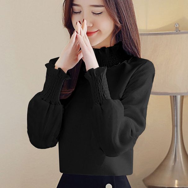 A Versatile Red Top With A High-Neck And Long-Sleeved Shirt For Spring And Autumn Decoration, A Trendy Autumn Internet-F_ecoleips.com