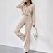 Women's Autumn Casual Straight-Leg Pants V-Neck Haier Roll Wash And Dry Set_ecoleips.com