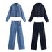 Women's Clothing Autumn Casual Fashion Denim Shirt Drawstring Straight Trousers Suit_ecoleips.com