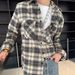 Aria Basics Aria Basics CE Blue Striped Plaid Flannel Cotton Shirt High Street Retro Lazy Style Couple Loose Coat Trendy_ecoleips.com