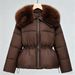 Korean Style Minimalist Quilted Jacket With Faux Fur Collar - Women's Winter Short Padded Coat, Polyester Filling, Stand Collar, Zipper Closure_ecoleips.com