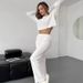 Blue Knitted Jacquard Sleeve Long Pants Lace Trim Pajamas Two-Piece Set European And American Autumn New Home Wear_ecoleips.com