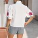 Women's Clothing Fashion Cotton V Neck Sleeve Turtleneck Printed Solid Color T Shirt Tops_ecoleips.com