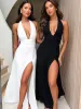 TARUXY Halter Backless Maxi Dress For Women Lace Up Plunge Higt Waist Split Sexy Holiday Long Dress Elegant Club Party Vestidos_ecoleips.com