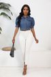 K New Short Sleeved Denim Jacket For Women With Bubble Sleeves_ecoleips.com