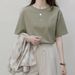 Women's round Neck Short Sleeve T-Shirt Korean Style Summer Loose Fit Casual Solid Color Plant Print Top for Students_ecoleips.com