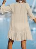 K V-neck Ruffle Edge Dress Solid Color Beach Sunscreen Cover For Women_ecoleips.com
