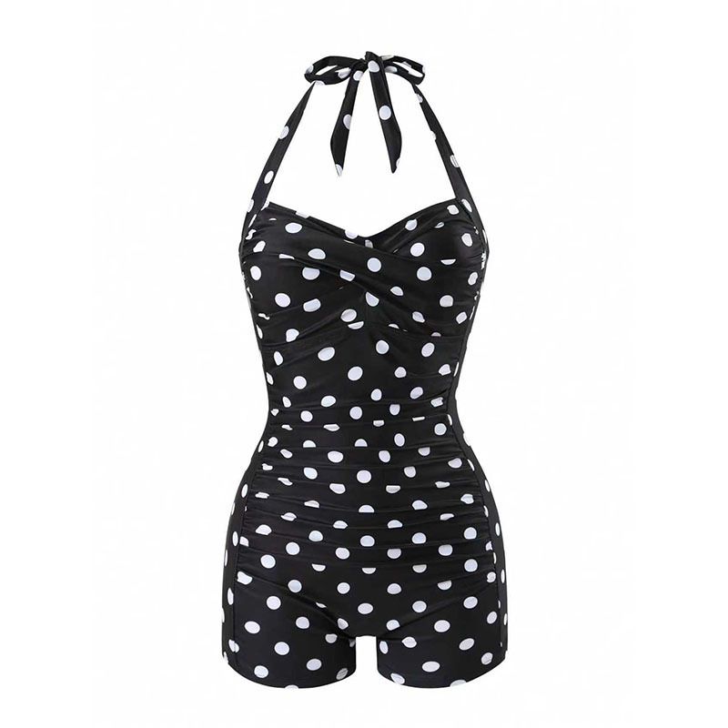 Women's One Piece Swimsuit Tie Up Conservative Slimming Flat Angle Bikini Beach Swimwear_ecoleips.com