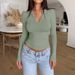 DiYun European And American Women's Fashion T-Shirt 2024 Spring/Summer Y2K Casual Zipper V-Neck Slim_ecoleips.com