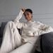 Women's Clothing Knit Sweater & Wide Leg Pants Set - High Neck Slit Pullover With Loose Fit Trousers, Streetwear Outfit In Dusty Pink & Cream_ecoleips.com