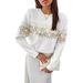 Embroidered Floral Round-Neck Sweater For Women – Plus Size Elegant Pullover With Beaded Detailing & Jacquard Texture (White/Beige/Pink/Black)_ecoleips.com