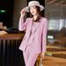 Pink Women's Professional Three Piece Business Executive Suit Vest Set British Style_ecoleips.com