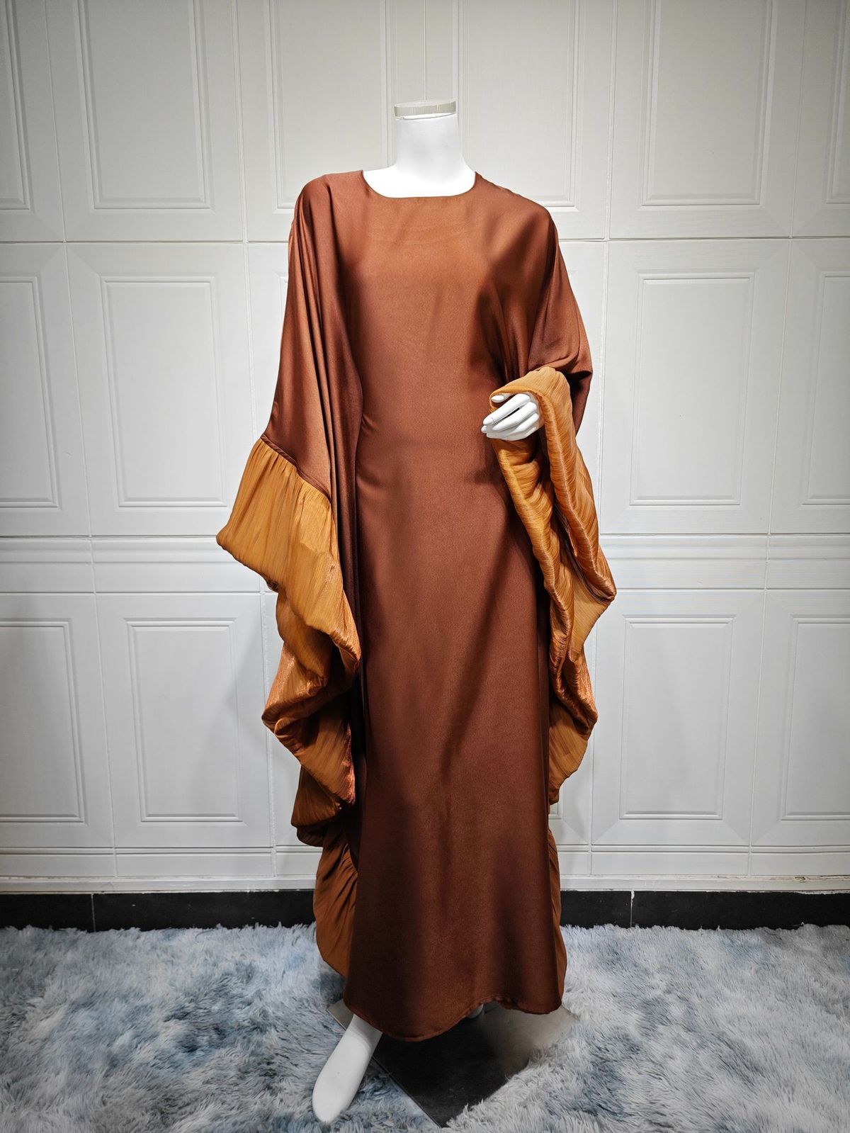 Women's Clothing Muslim Fashion Women's Robe Dress With Slim Waist Large Sleeves Sparkling Patchwork Modest Abaya Dress_ecoleips.com