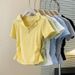 Women's Clothing Short Sleeved T Shirt Women's Summer New Niche Waist Straight Shoulder Slimming Short Top_ecoleips.com