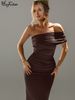 Hugcitar Elegant Solid One Shoulder Short Sleeve Ruched Sexy Slit Maxi Prom Dress Women Clothes Evening Party Birthday Wholesale_ecoleips.com